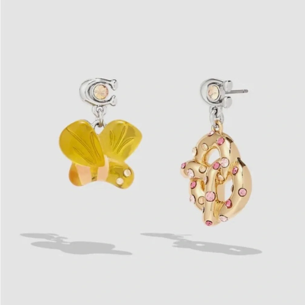 Coach Bumble Bee Pretzel Mismatch stud Earrings new - Picture 5 of 6